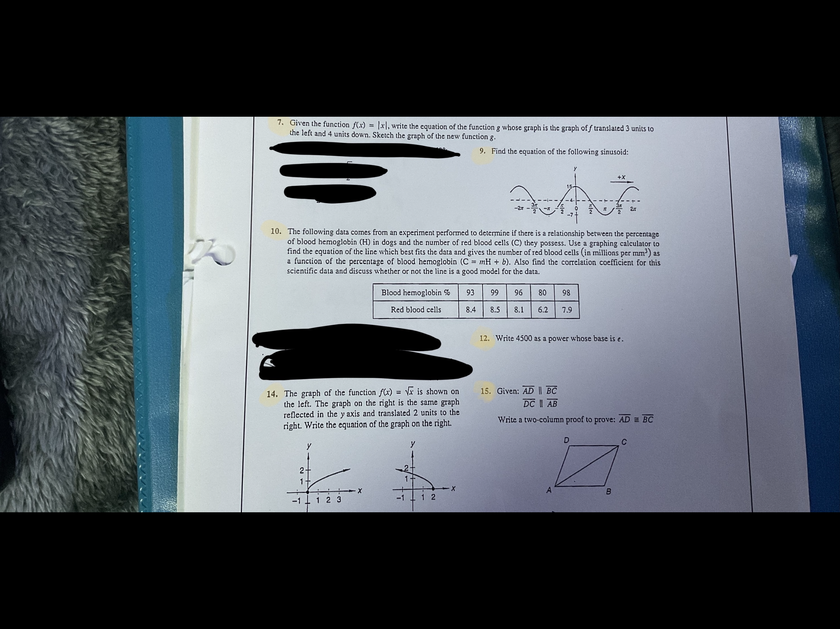 the function g whose graph is the graph of f translated 3