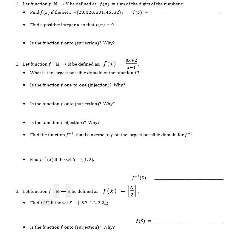 sets 120, 201, 45332b f(S) Find a positive integer n so that