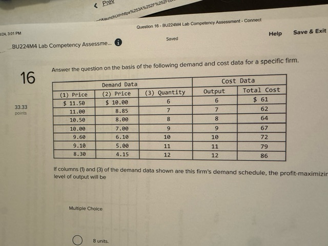 data for a pure monopolist given in the table. If the monopolist