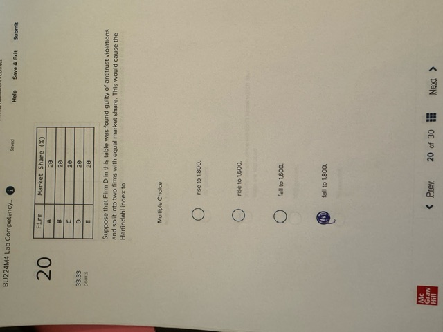 split into two firms with identical market shares, the four-firm concentration ratio