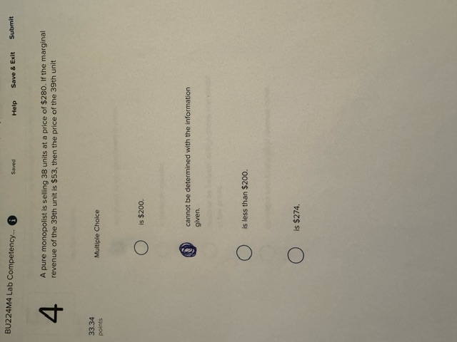 of short-run economic profits. O both produce differentiated products.BU224M4 Lab Competency.. Saved