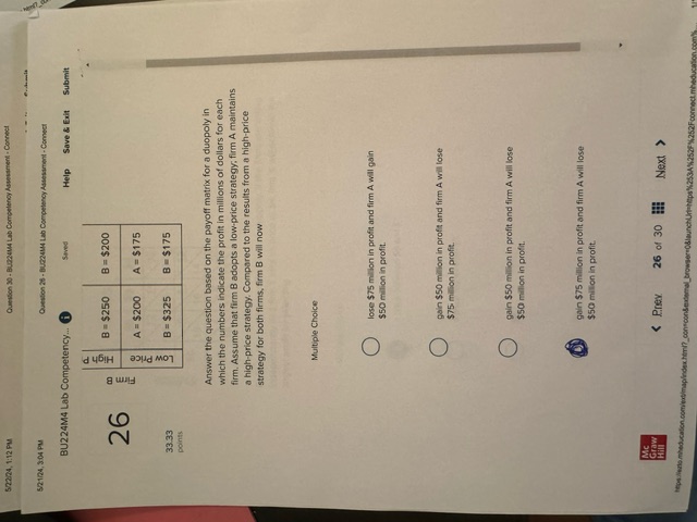 & Exit Submit 22 An industry having a four-firm concentration ratio of