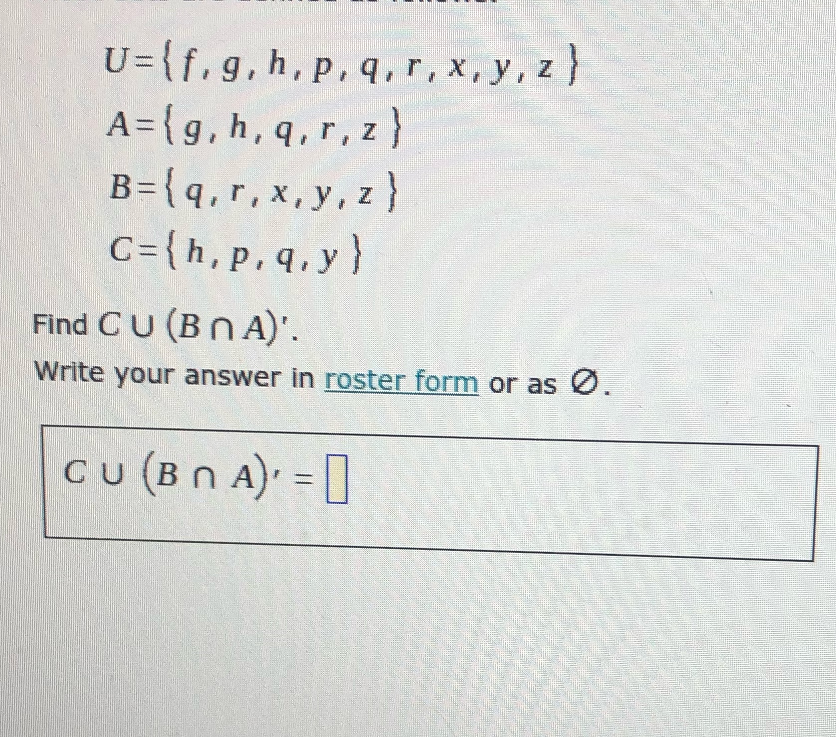 p, q, r, x, y, z) A= (g, h, q, r, z)
