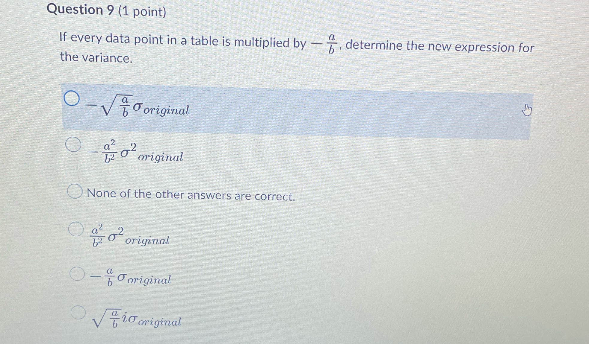 Question 9 (1 point) If every data point in a table