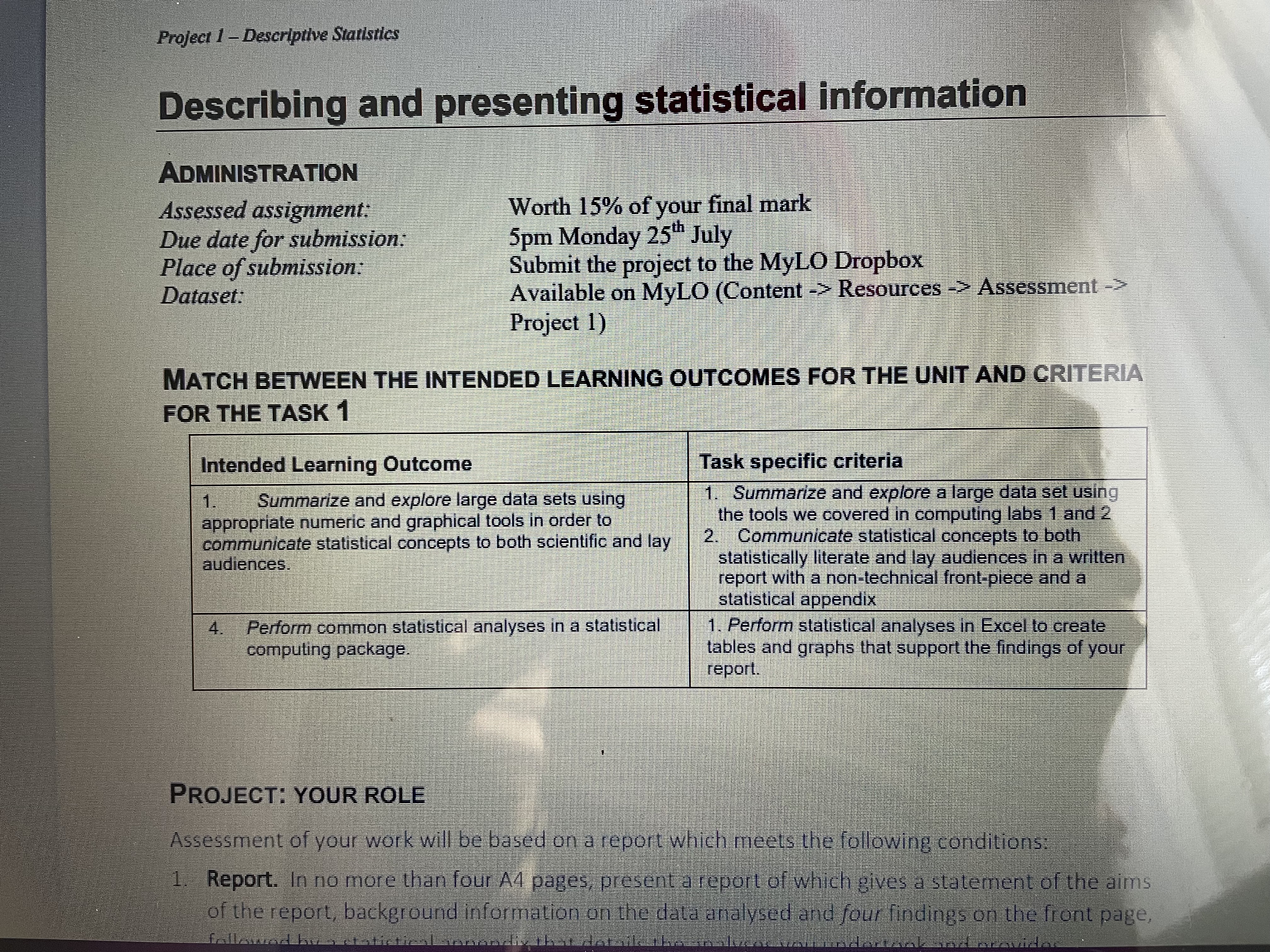 that details the analyses you undertook and provides supporting information (e.g. a