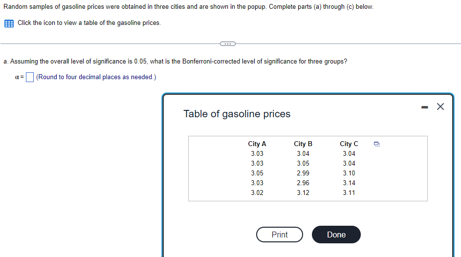 appropriate Bonferroni Correction to achieve an overall significance level of 0.05, to