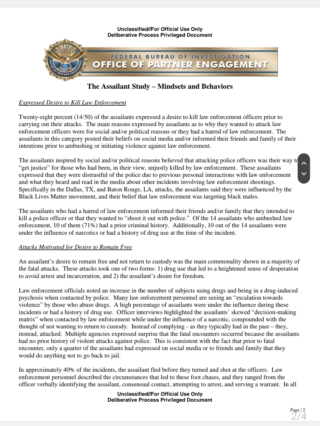 FBI-The_Assailant... & Q Unclassified//For Official Use Only Deliberative Process Privileged Document The