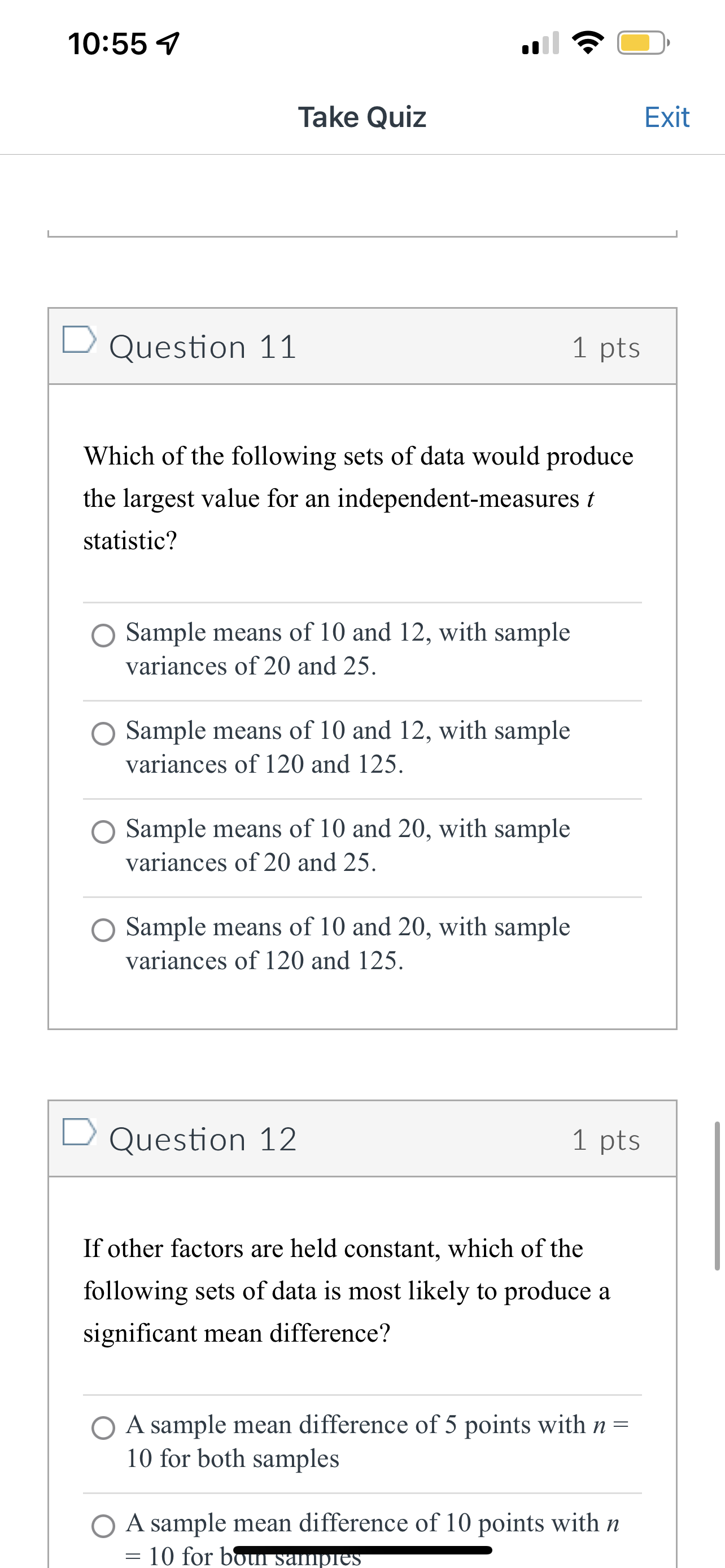 n '5' C} Take Quiz Exit assumption? 0 The two samples have