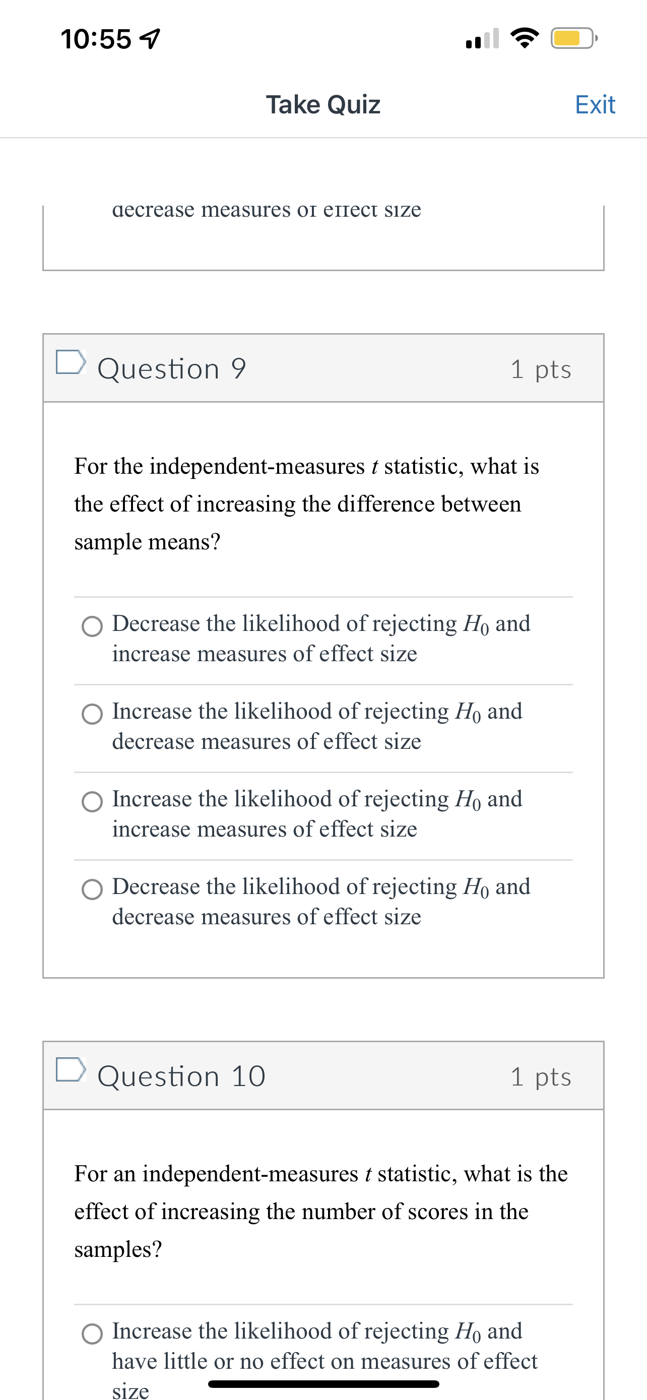 If other factors are held constant, which of the following sets of