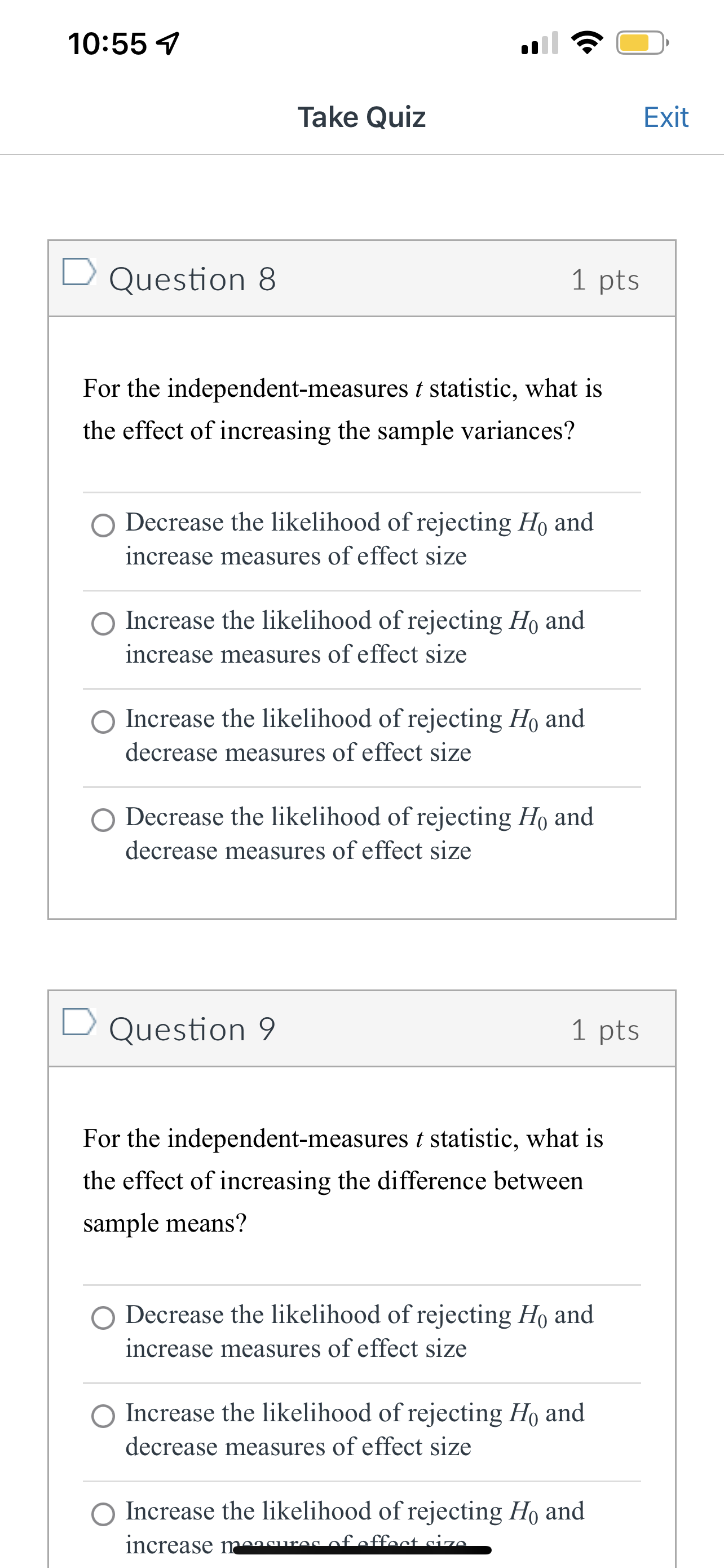 data is most likely to produce a signicant mean difference? 0 A