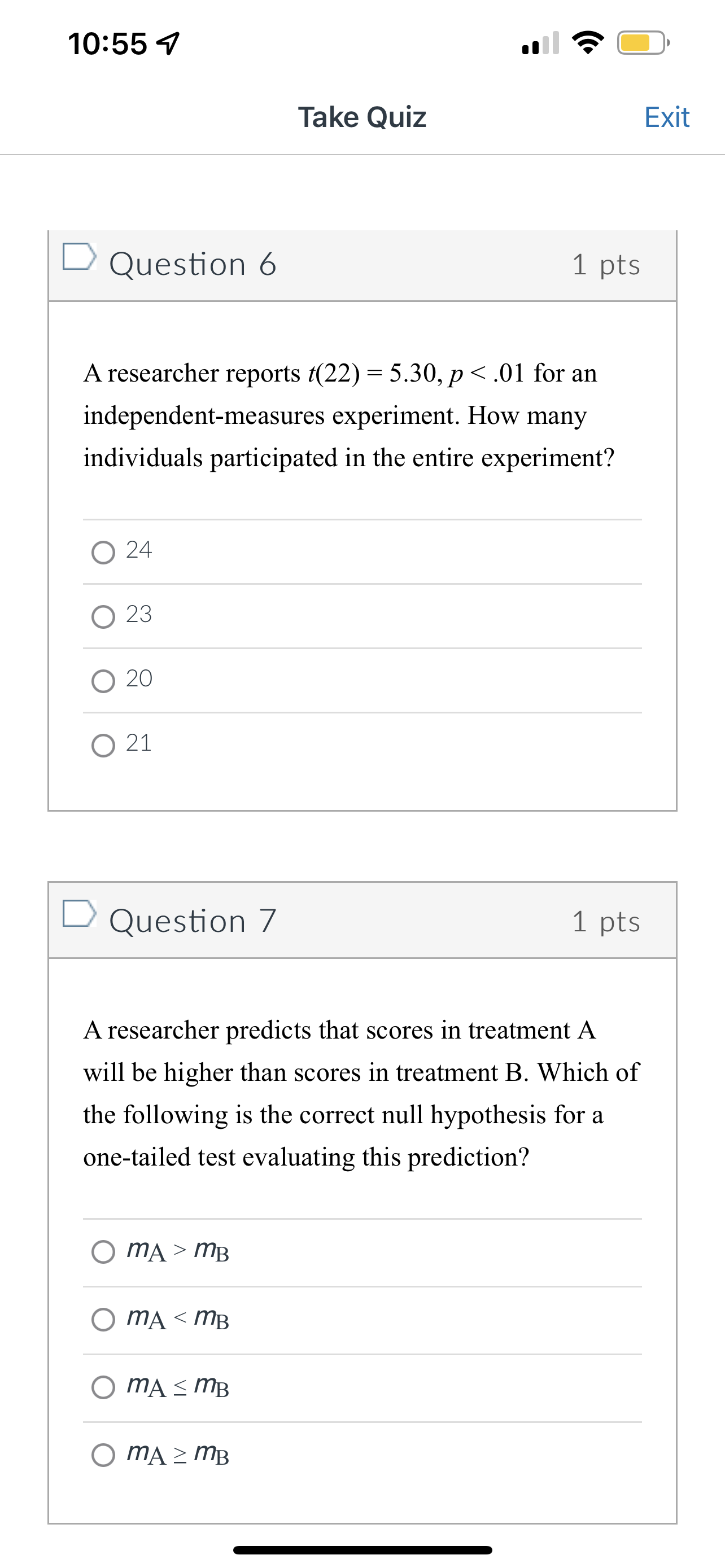 for bmm 10:55 7 Take Quiz Exit Question 12 1 pts If