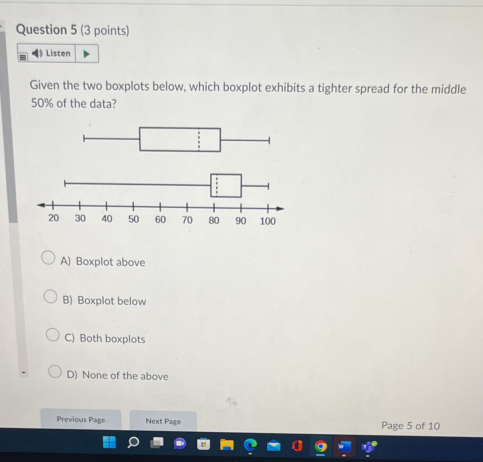 boxplot exhibits a tighter spread for the middle 50% of the data?