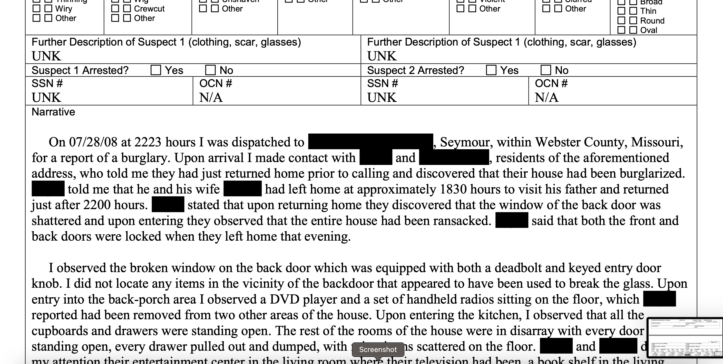 such as the synopsis of the case, describing the facts of the