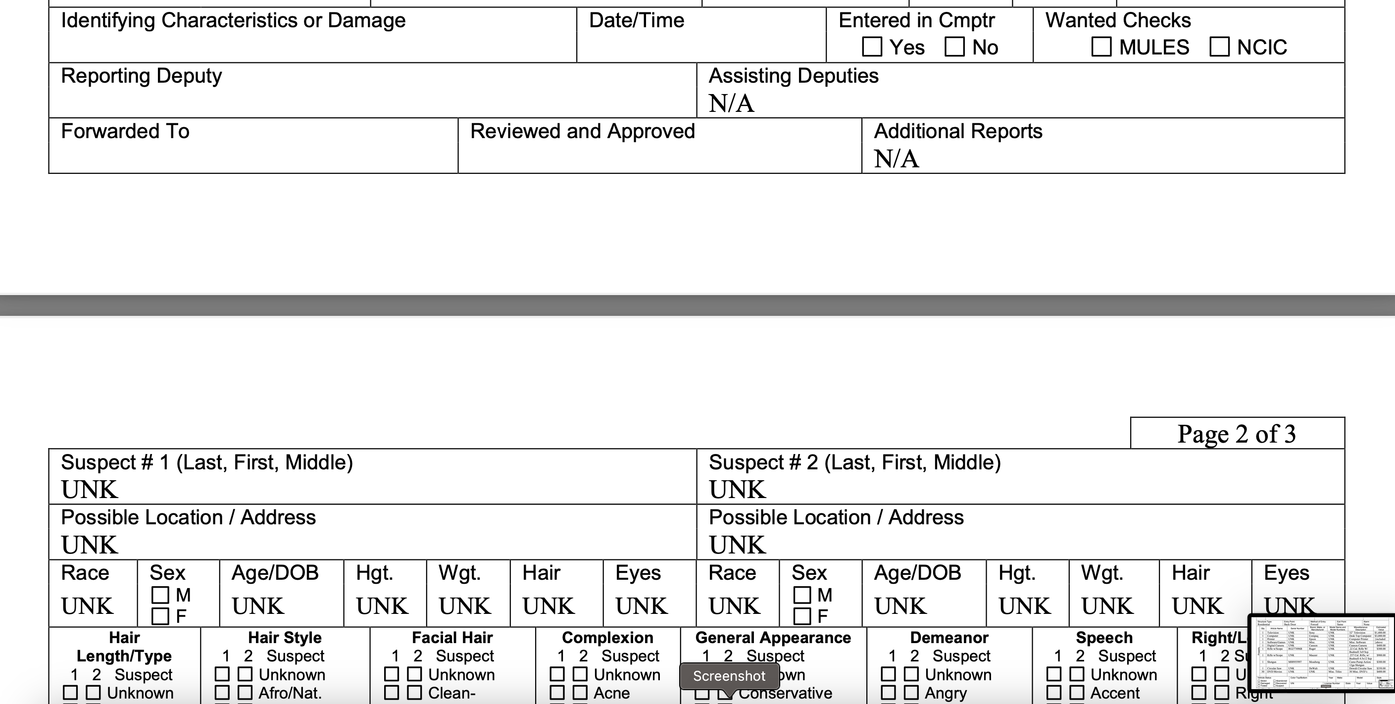 on the preliminary investigation. Report Number Continuation Page 1 of 3 Investigative