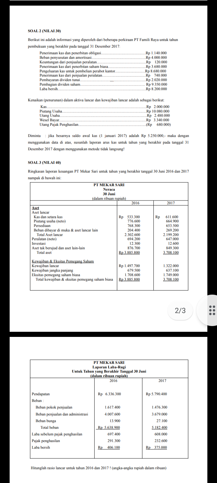 perkiraan PT Famili Raya untuk tahun pembukuan yang berakhir pada tanggal 3