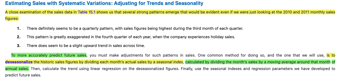 statistics that is reference in the textbook. Estimating Sales with Systematic Variations: