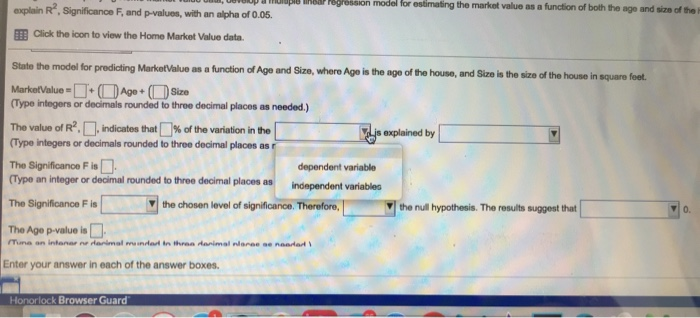 R". Significanon F, and p-values, with an alpha of 0.05. Click the