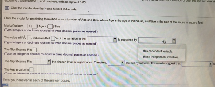 the accompanying Home Market Value data, develop a multiple linear reg explain