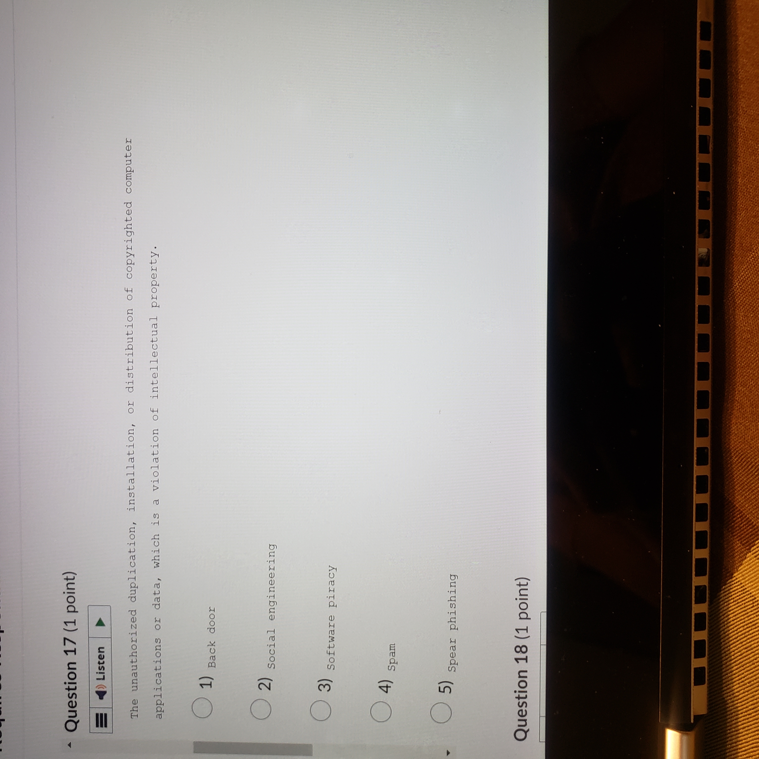 security ( 4) operations security ( 5) physical security Question 17 (1