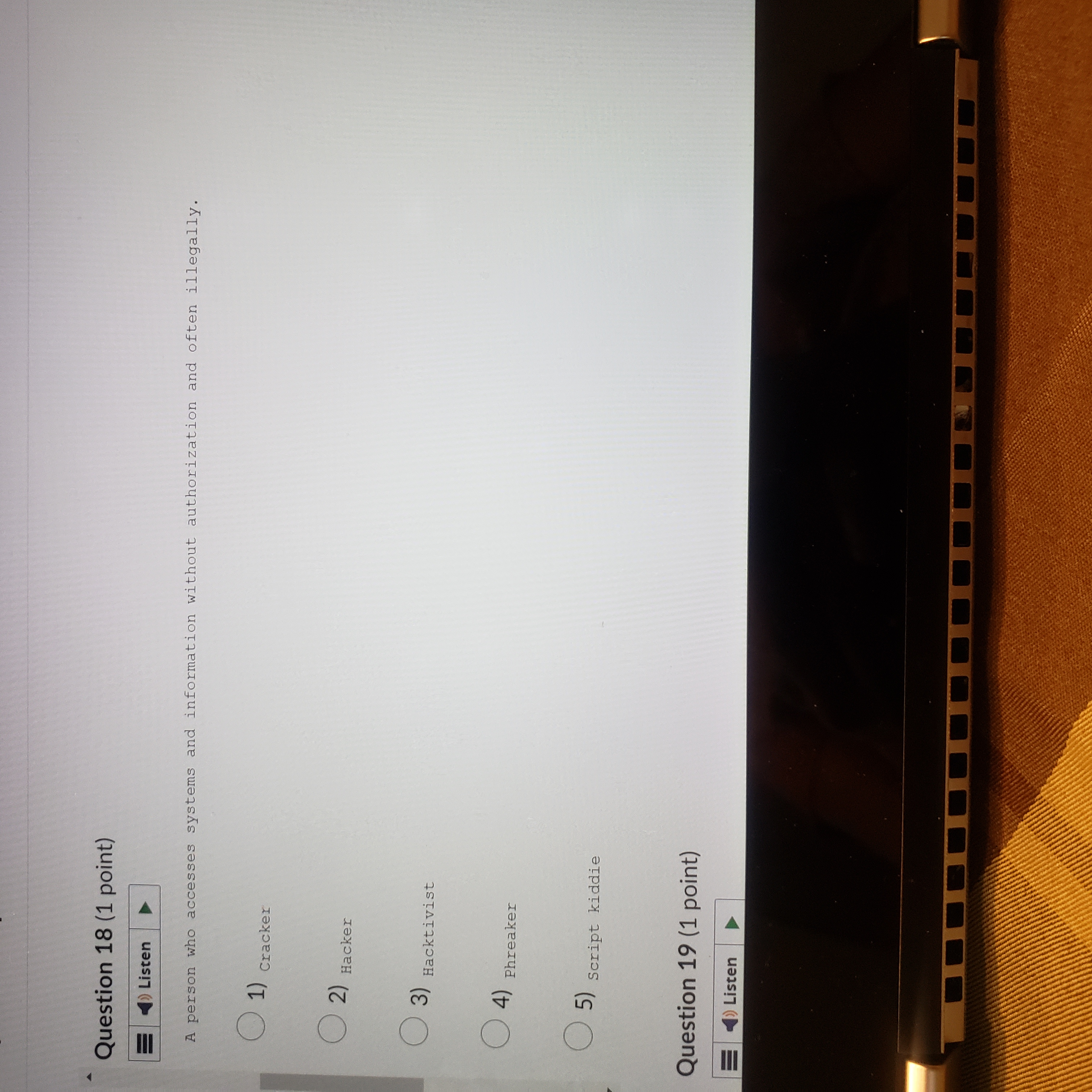 point) all listenQuestion 17 (1 point) Listen The unauthorized duplication, installation, or