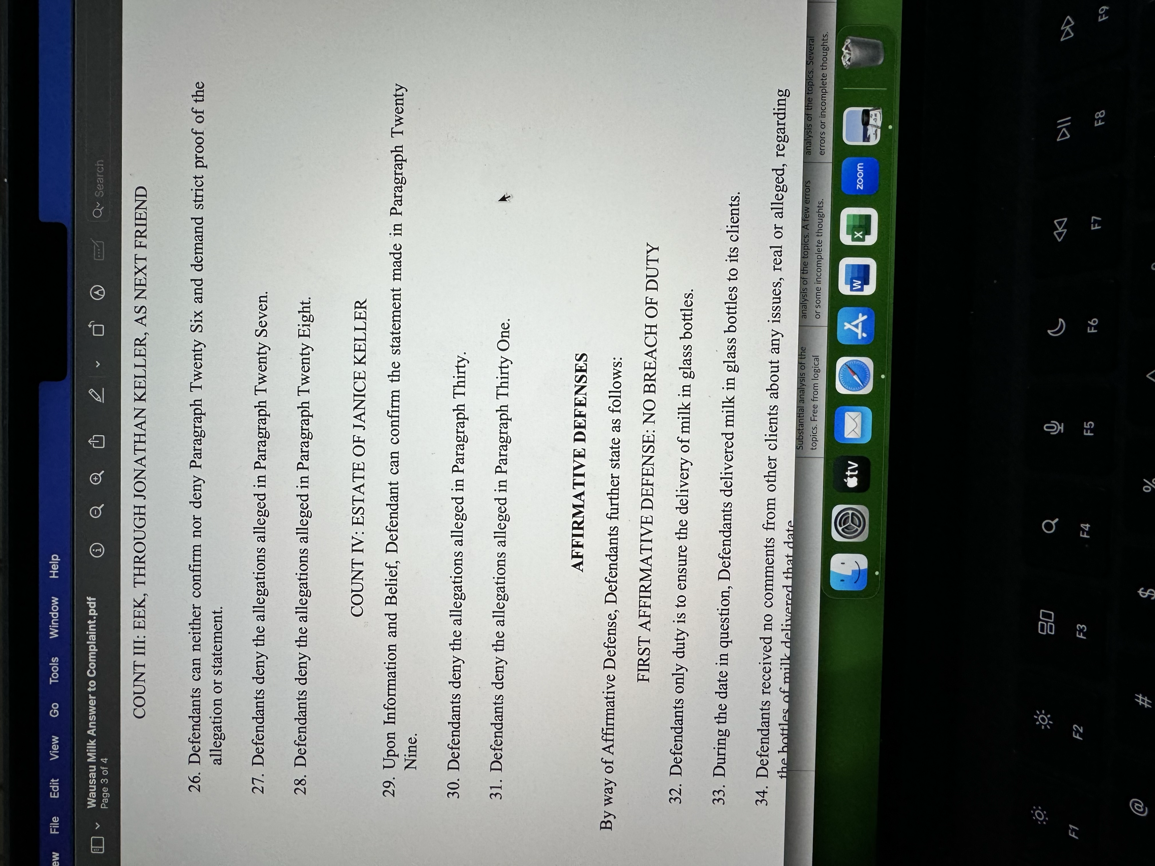 Thirty One AFFIRMATIVE DEFENSES By way of Affirmative Defense, Defendants further state