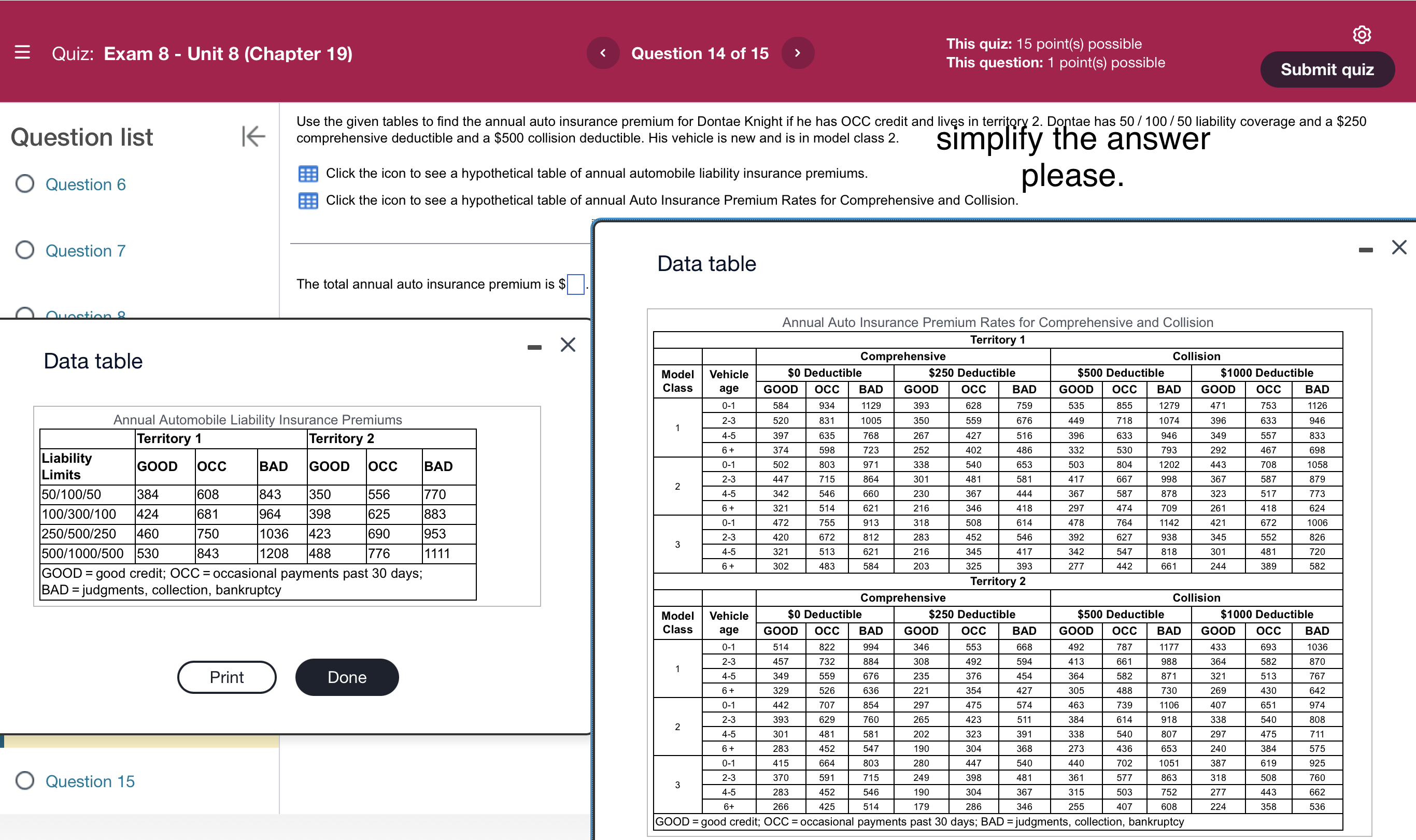 Annual Auto Insurance Premium or Comprehensive and Collision Click here to view
