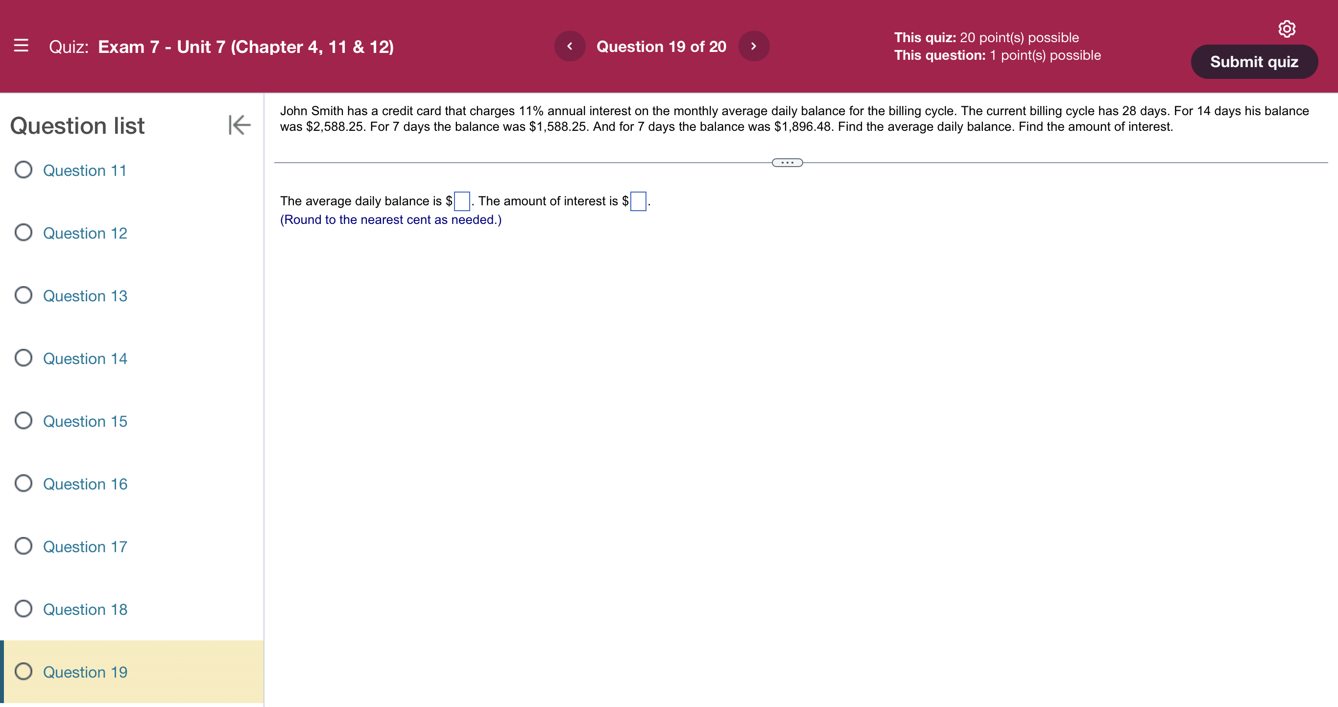 balance of $2,882.25 and the monthly periodic rate is 1.313%. What is