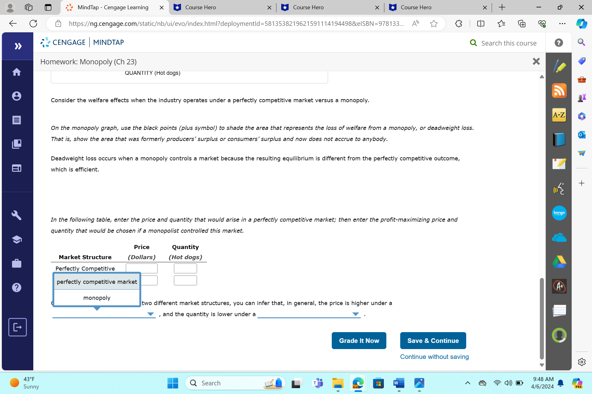 (plus symbol) on the graph to indicate the market price and quantity