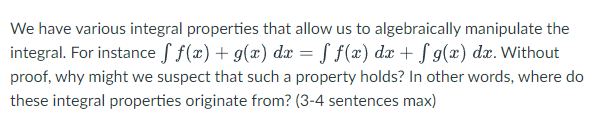 the integral. Forinstance fm) + 9111:) d3" = fm) do: + fg(m]