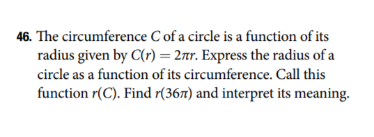 its radius given by C(r) = 2m: Express the radius of a