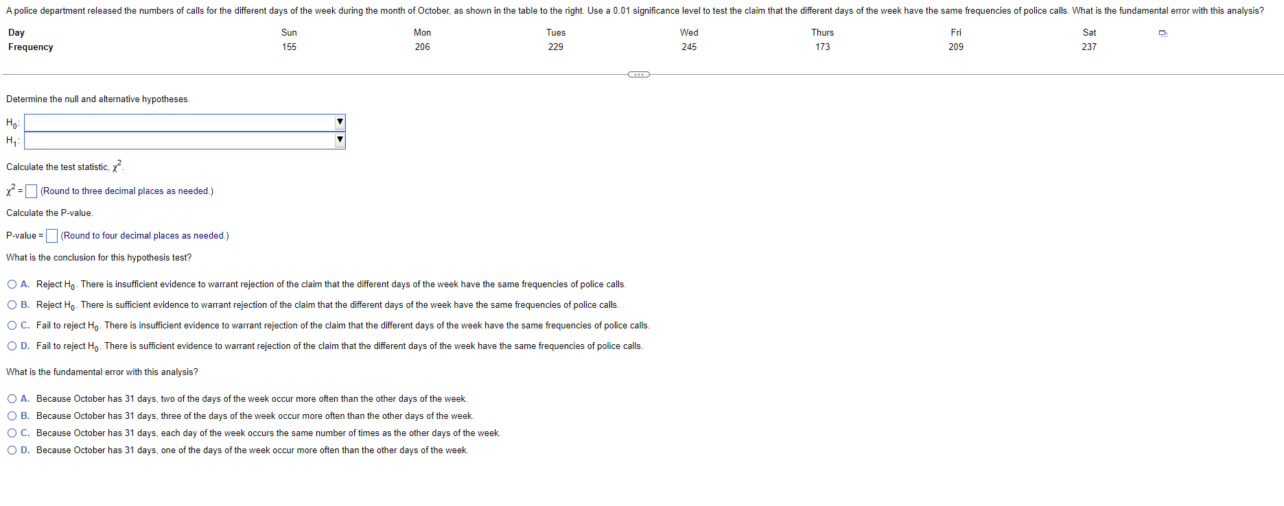 ofthe week during the month of October, as shown in the table