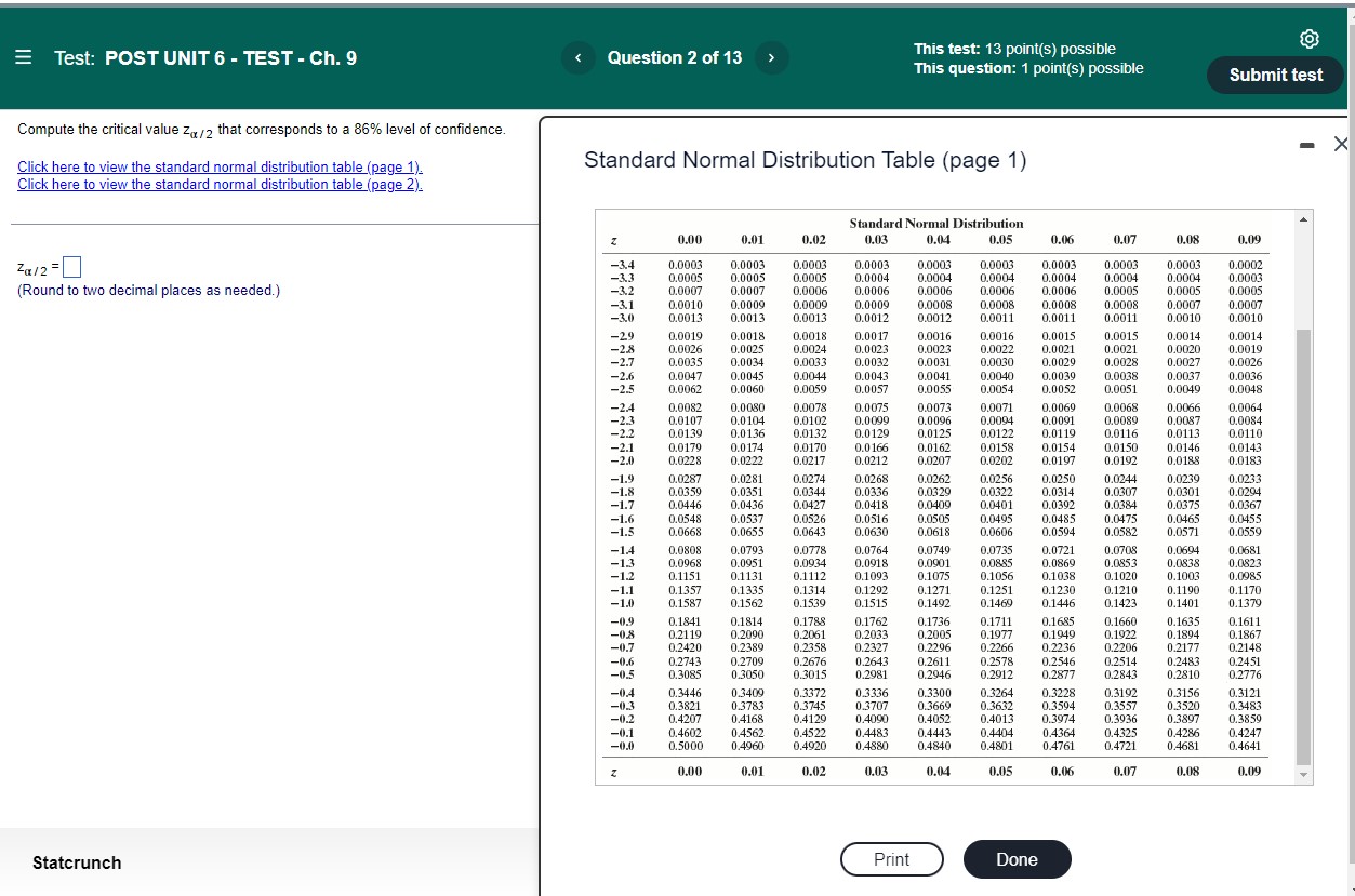 to the nearest thousandth as needed.)This test: 13 point(s) possible = Test: