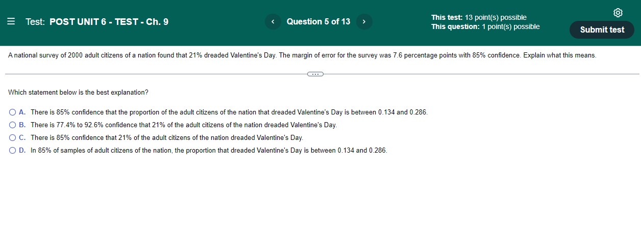 possible This question: 1 point(s) possible Submit test Compute the critical value