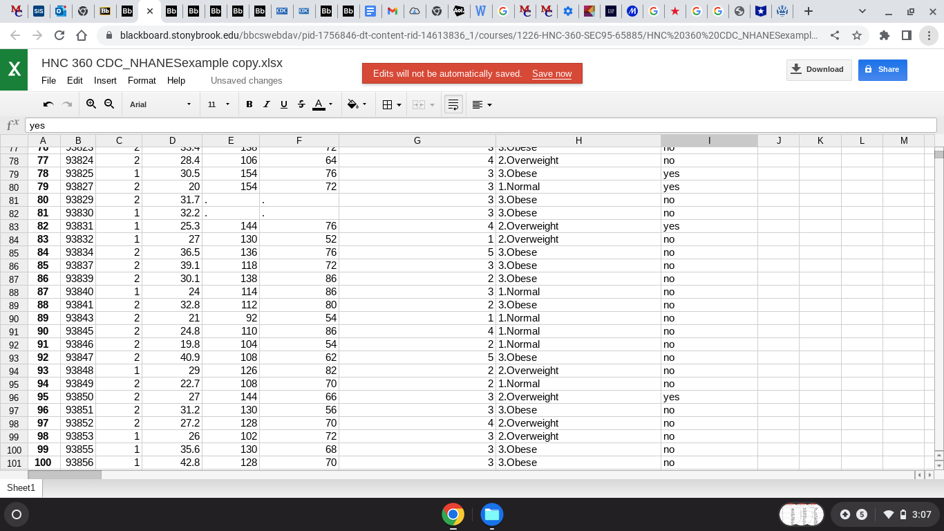 Edit Insert Format Help Unsaved changes Arial 11 - BIUSA. 5 fx