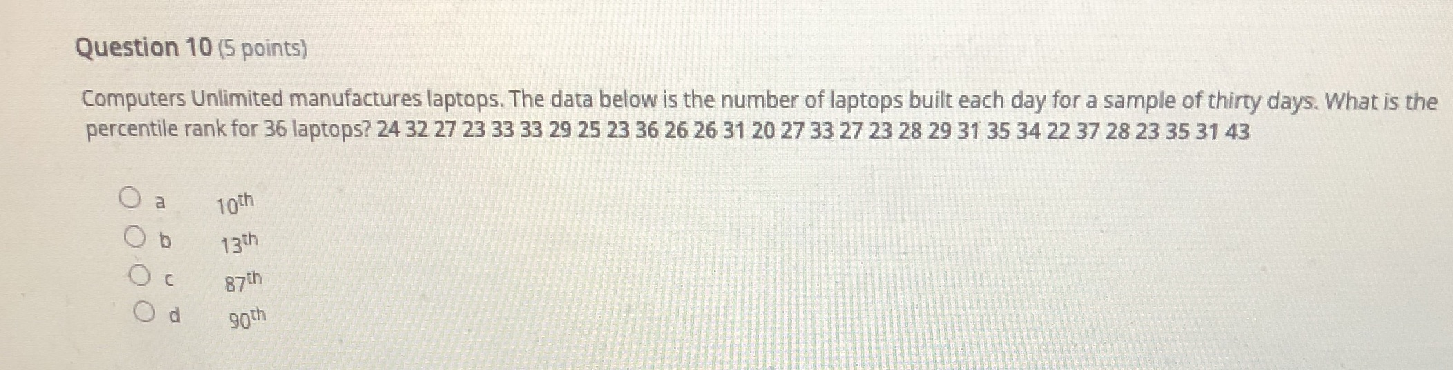 the number of laptops built each day for a sample of thirty