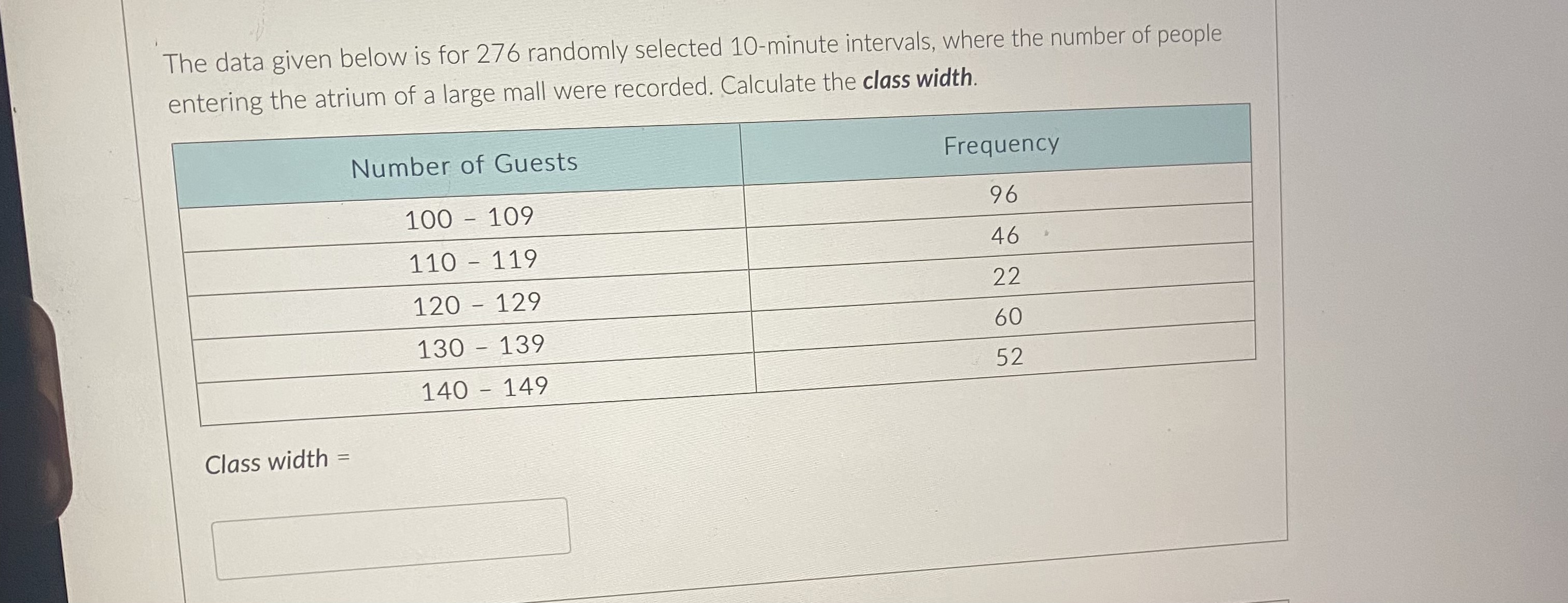 The data given below is for 276 randomly selected 10-minute intervals,