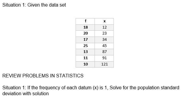  Situation 1: Given the data set X 18 12 20 23