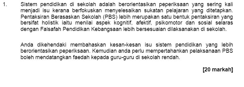kerana berfokuskan menyelesaikan sukatan pelajaran yang ditetapkan. Pentaksiran Serasaskan Sekolah (PBS) lebih