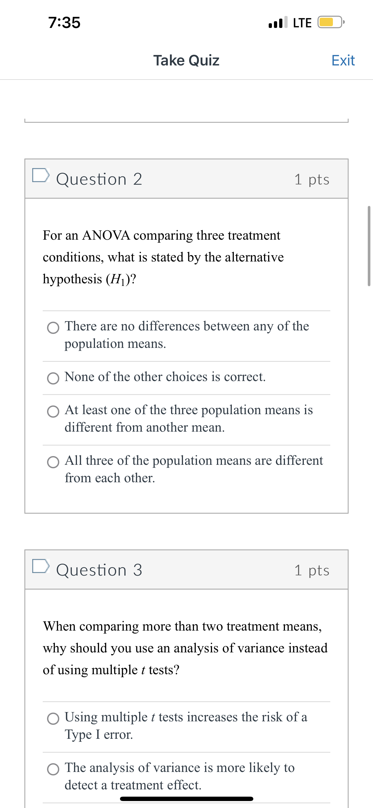 three treatment conditions with a sample of n = 12 participants in