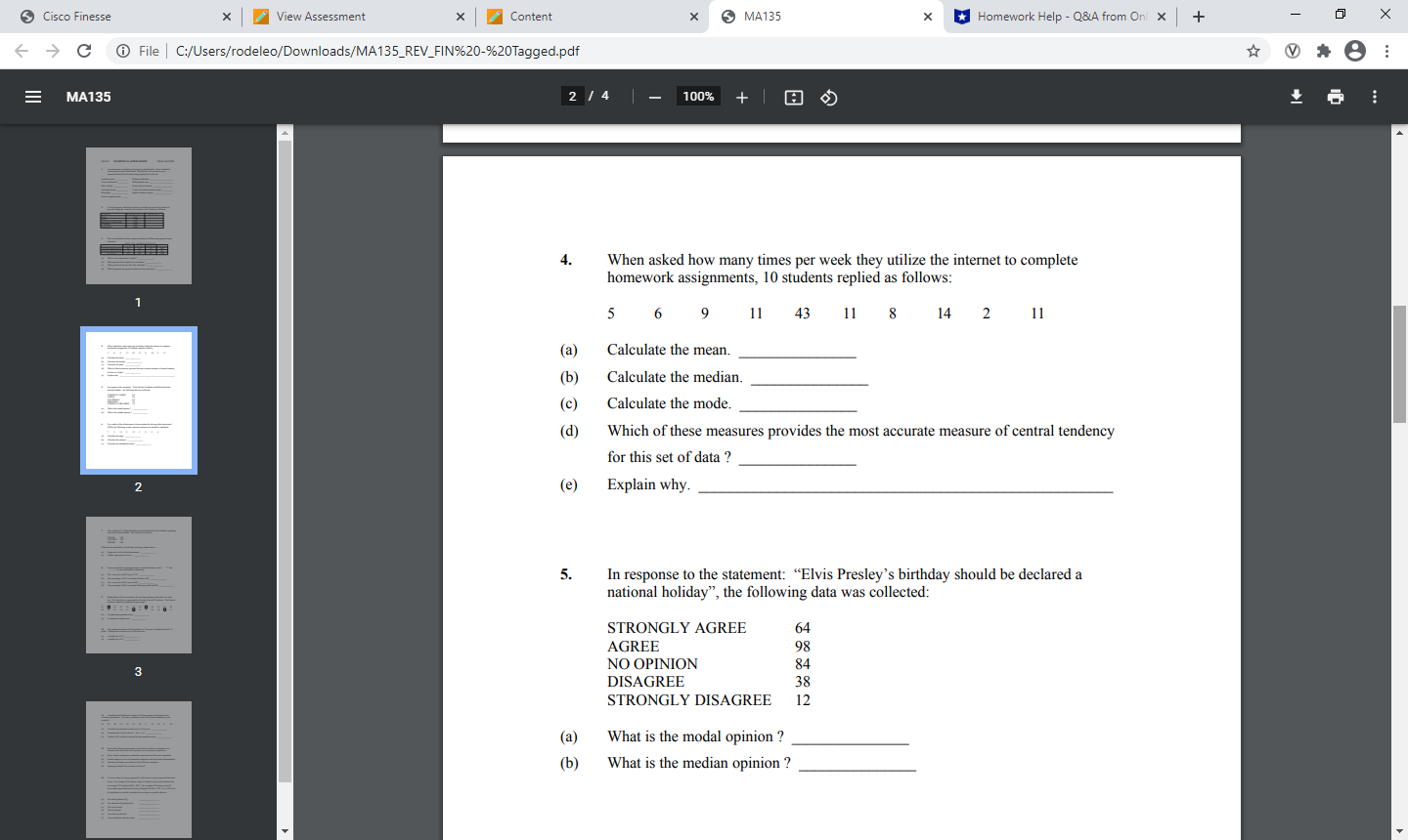 Cisco Finesse X View Assessment * Content X 5 MA135 X Homework