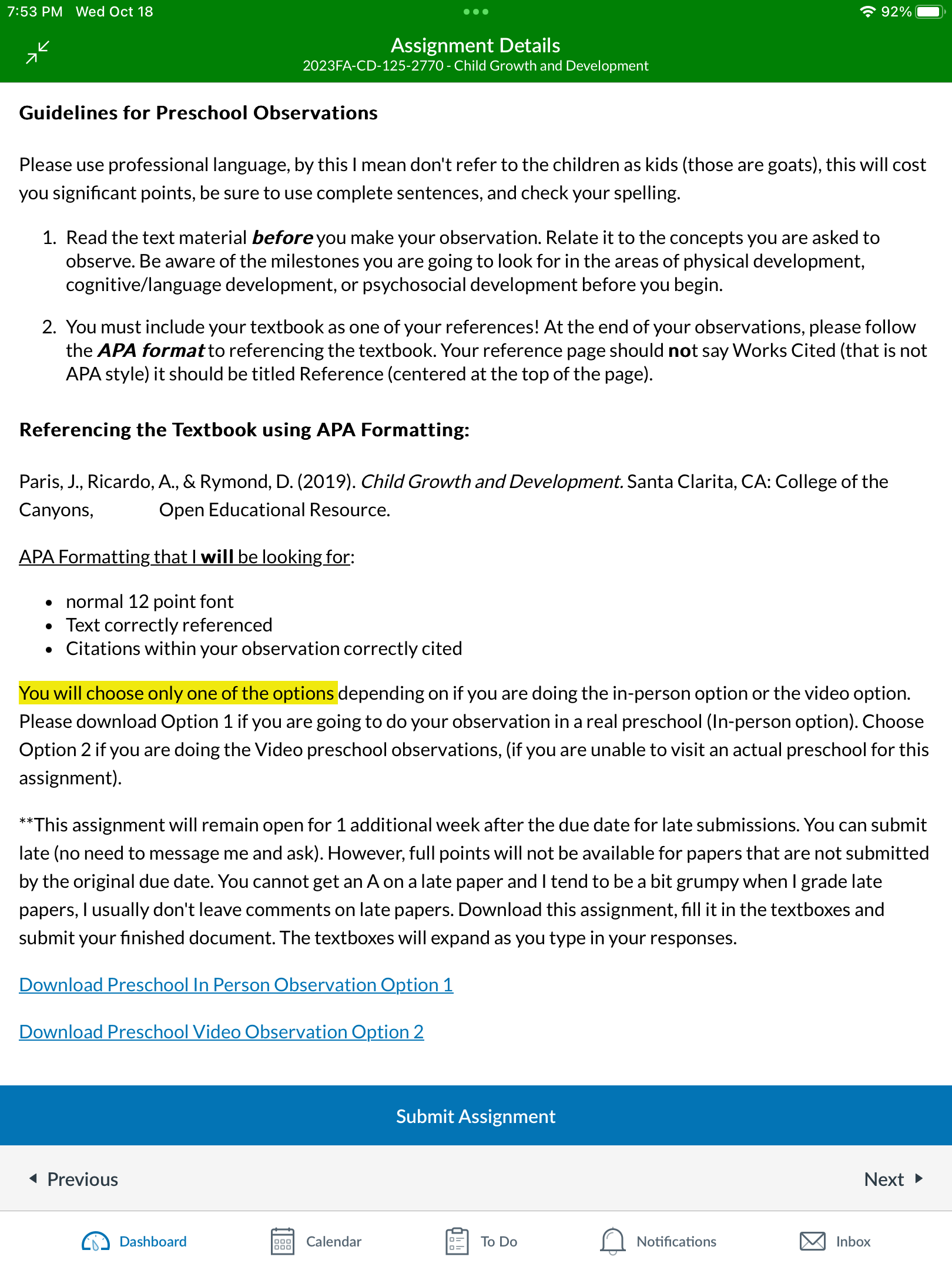  Preschool Virtual Observation Assignment Option 2For this assignment you will watch