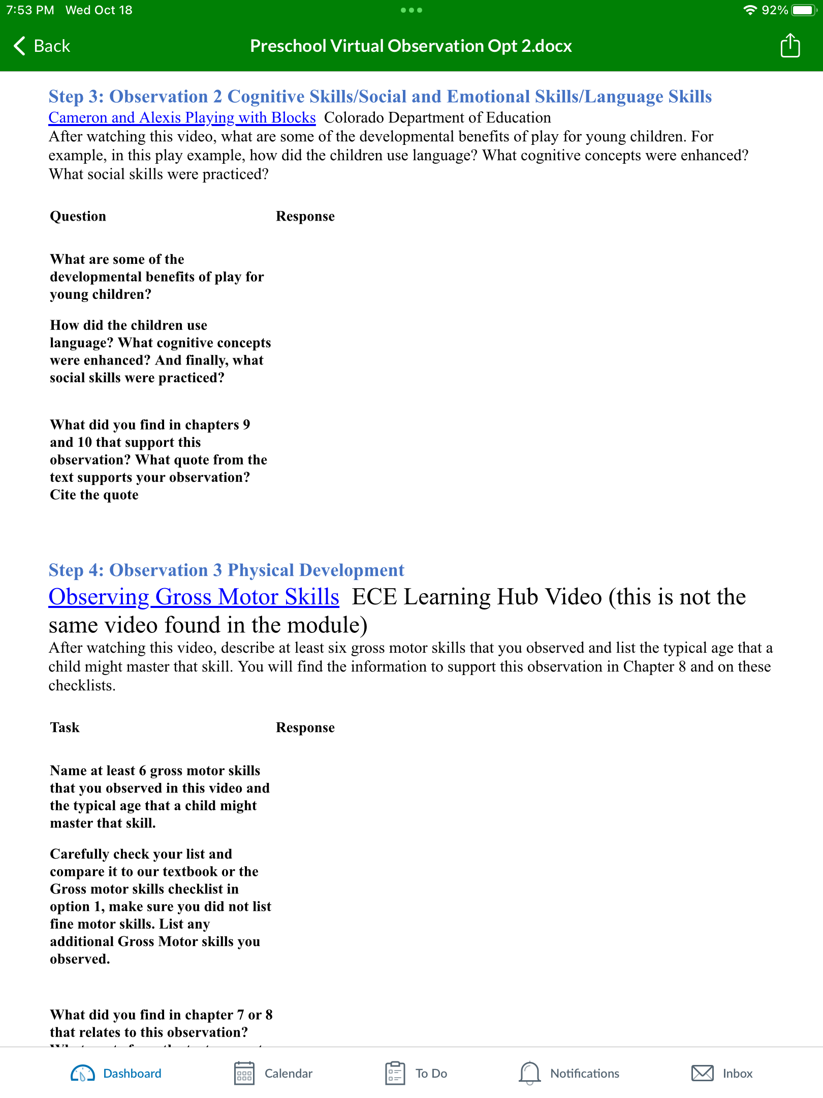 do a short reflection on the video experience. Make sure to use