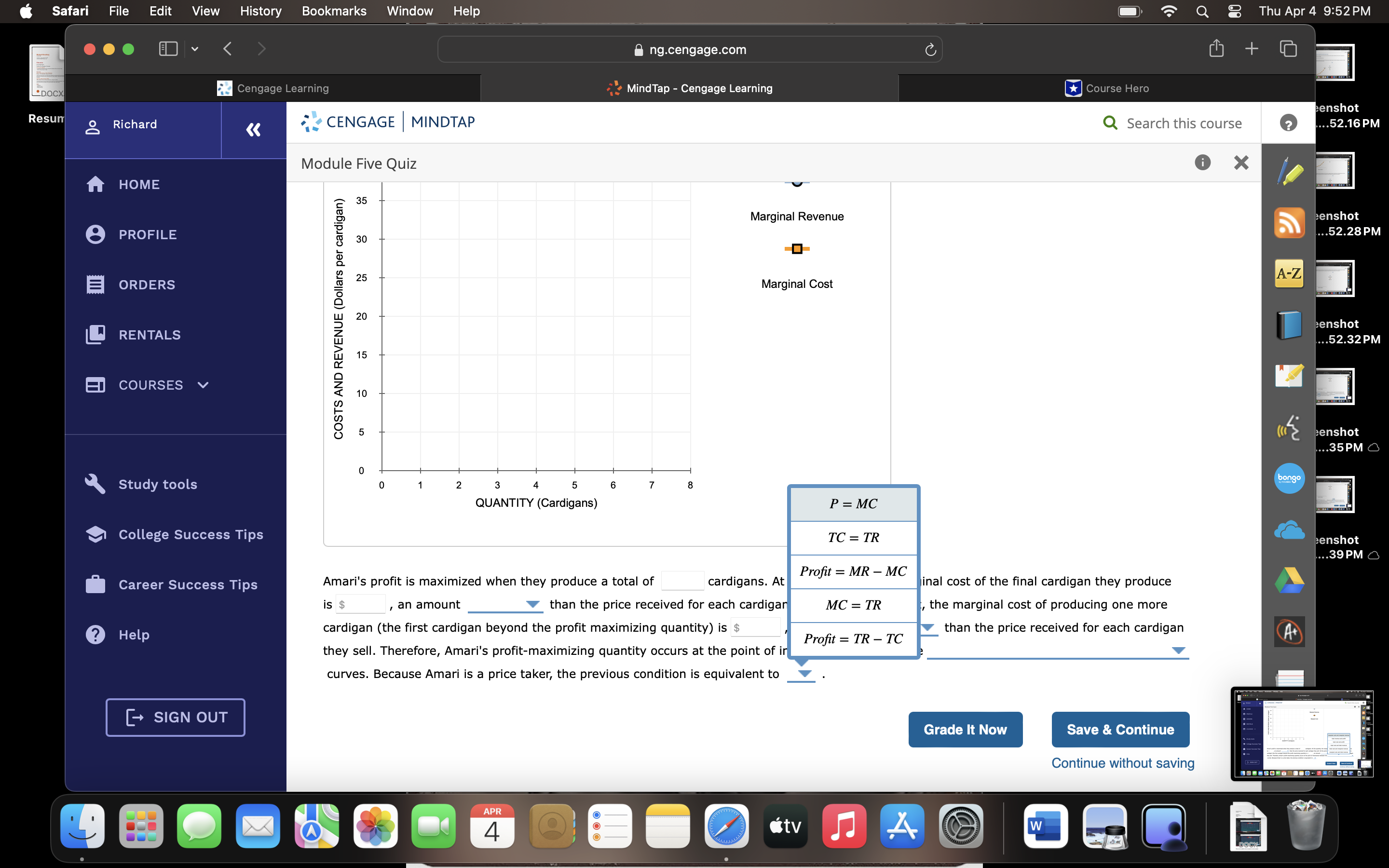 to $20 per cardigan. ORDERS The following graph shows Amari's total cost