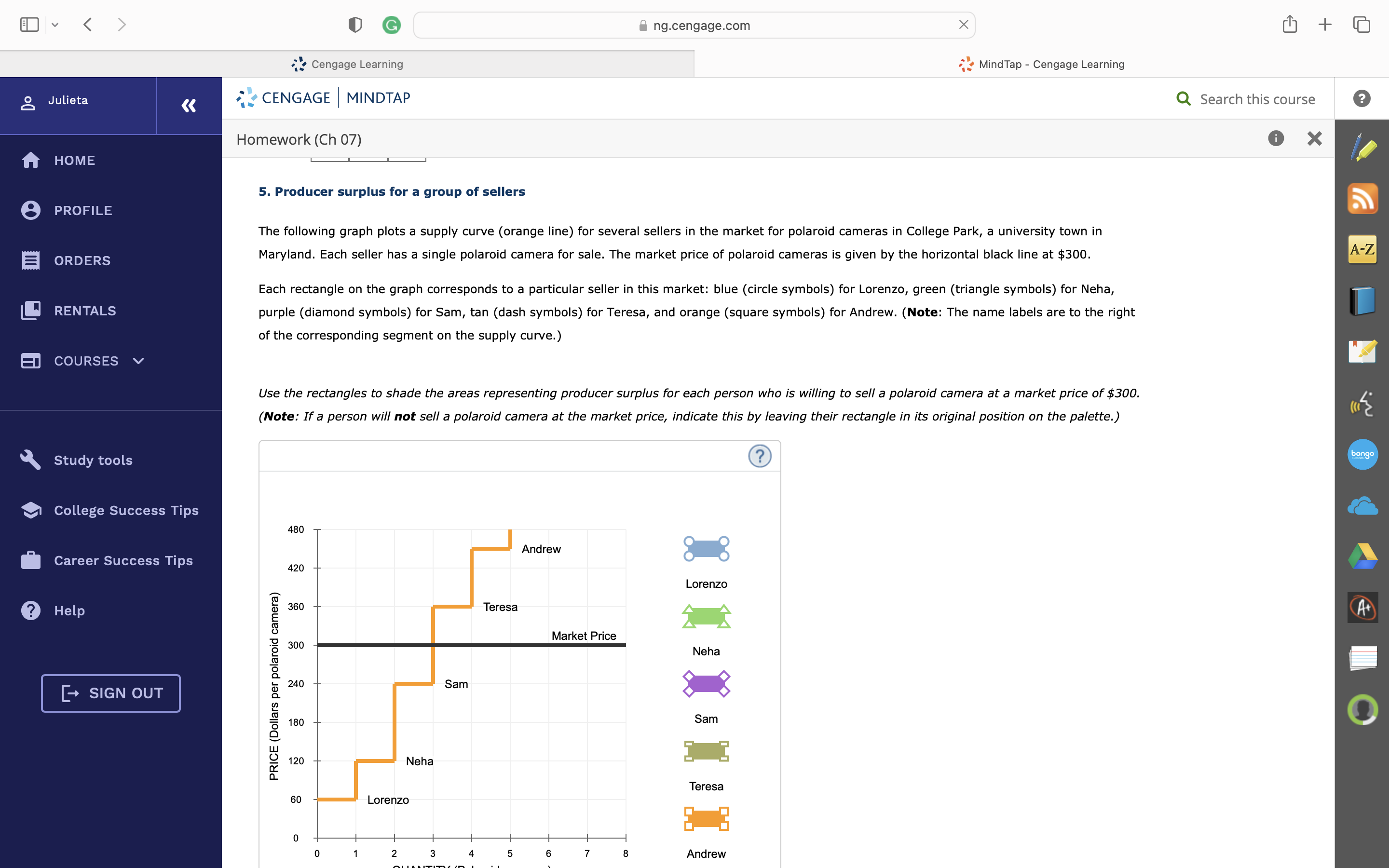 Learning Julieta G ng.cengage.com X + Cengage Learning Mind Tap - Cengage