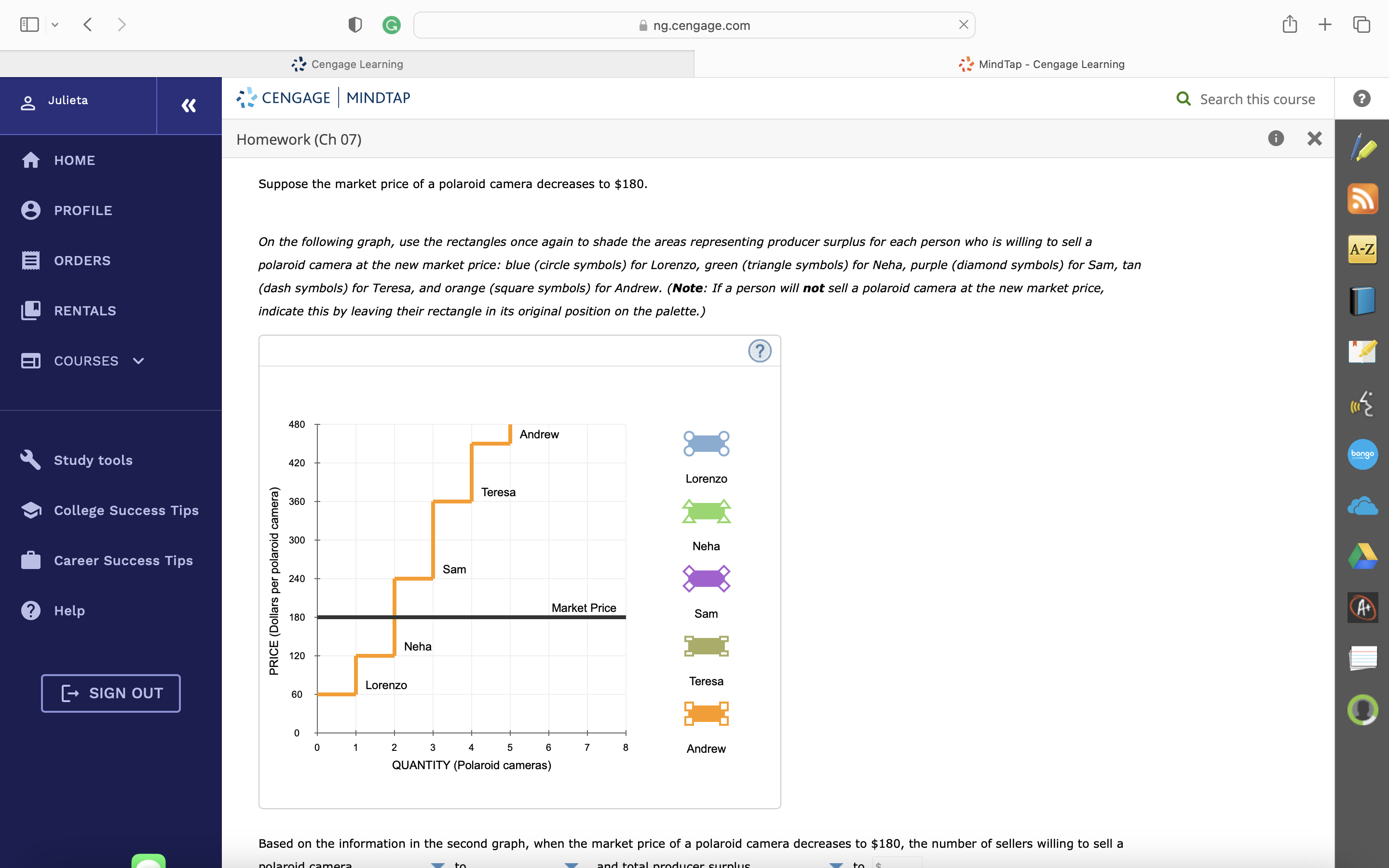 Learning Julieta G ng.cengage.com X + Cengage Learning Mind Tap - Cengage
