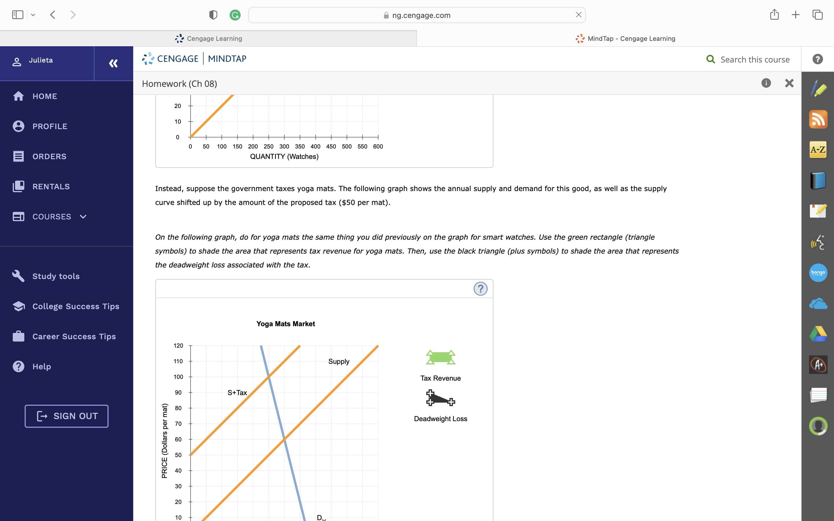 Next, use the green point (triangle symbol) to shade the area representing