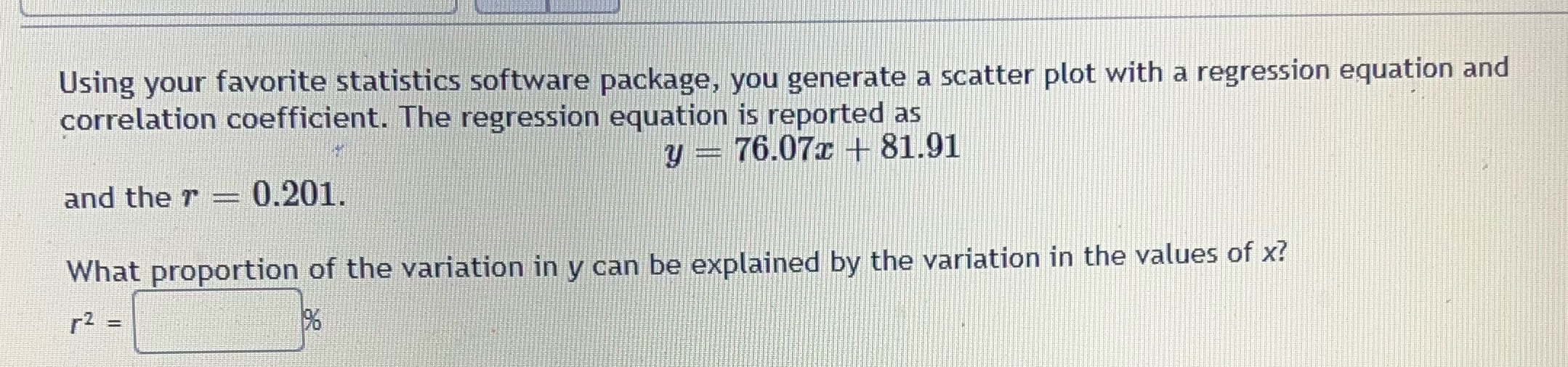 with a regression equation and correlation coefficient. The regression equation is reported