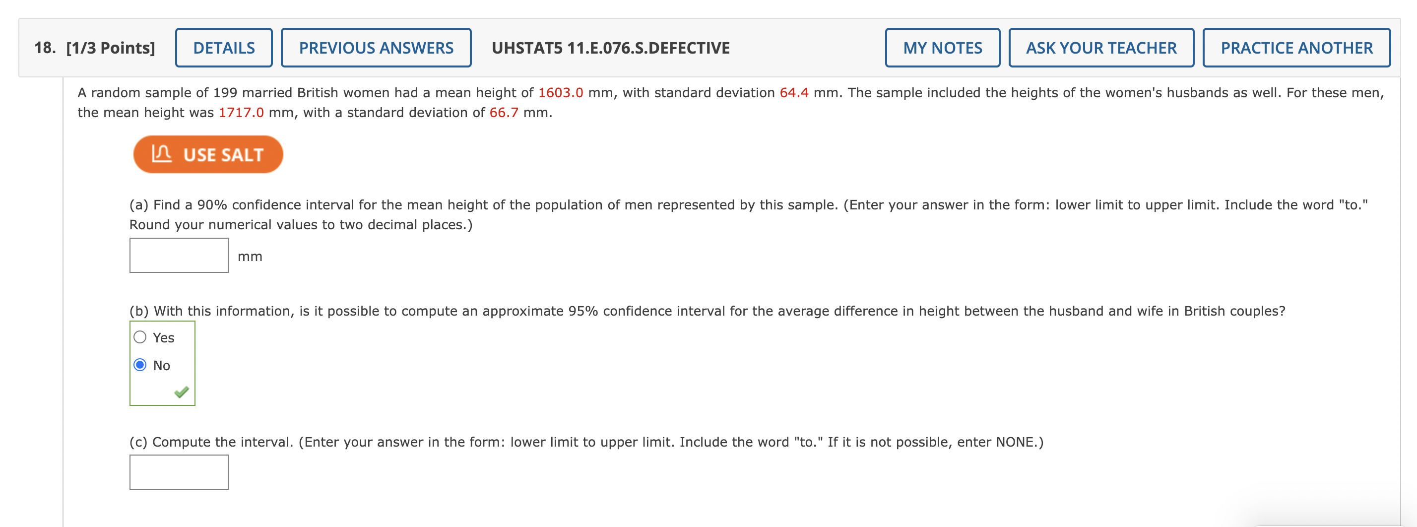 sample is 1.5 cm. (a) Calculate the standard error of the sample