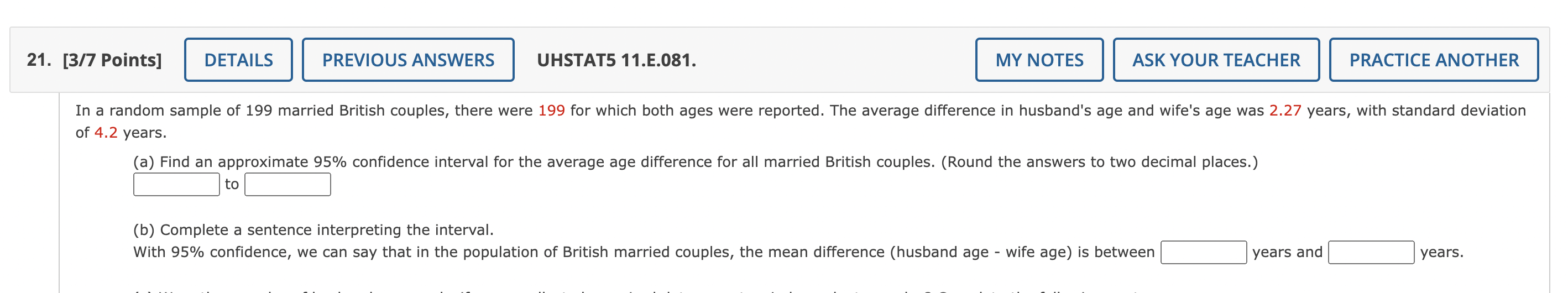 n = 49 from this population, the average difference between the sample