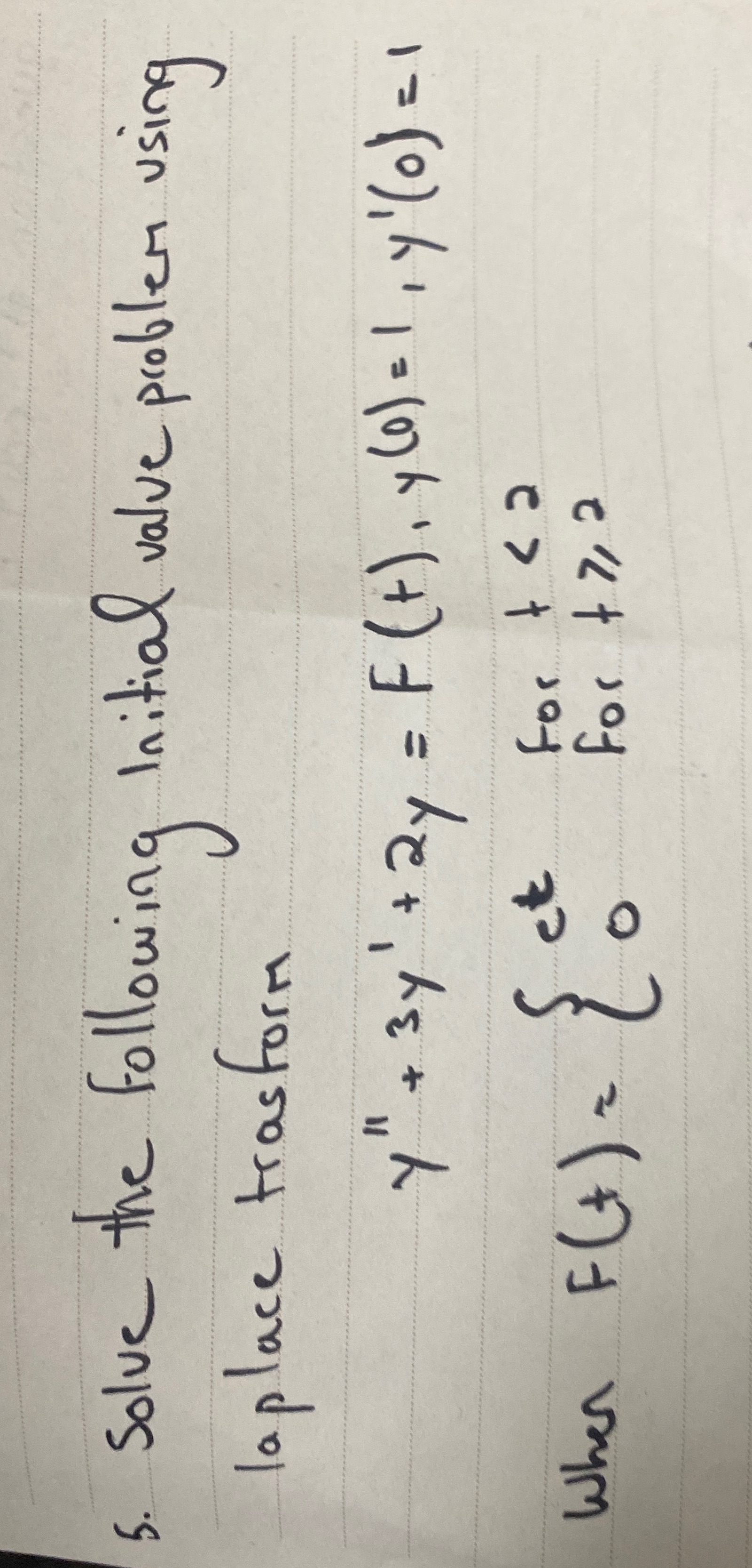  5. Solve the following Initial valve problem using laplace trasform 7